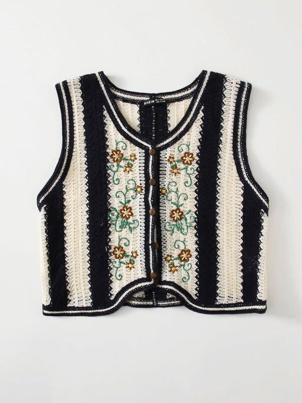 Floral Embroidery Vest Cardigan - LuckyFash™
