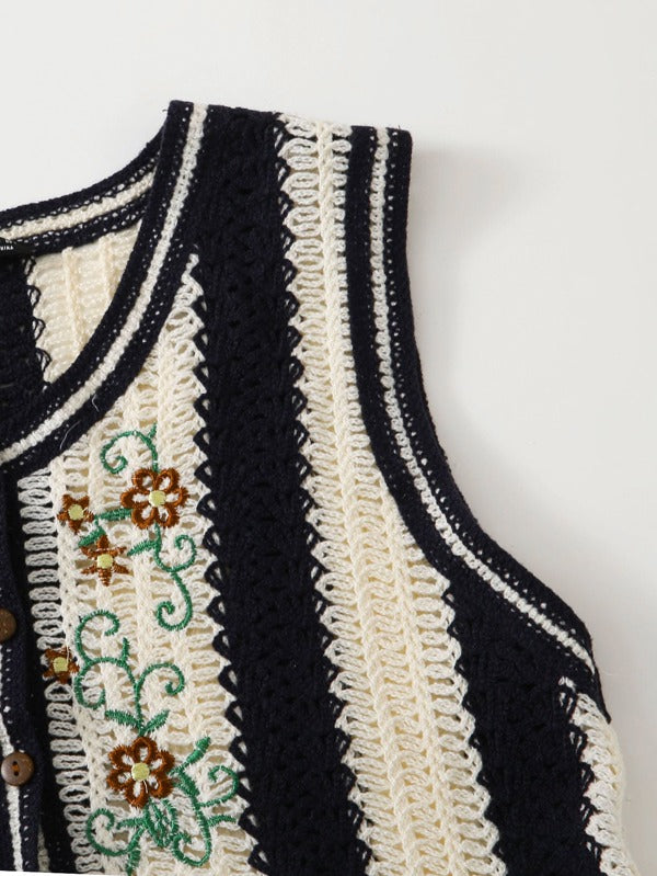 Floral Embroidery Vest Cardigan - LuckyFash™
