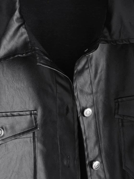 Faux Leather Front Pocket Shacket - LuckyFash™