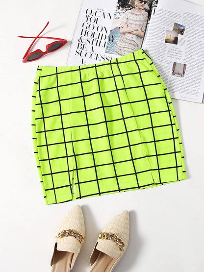 Grid M-Slit Mini Bodycon Skirt - LuckyFash™