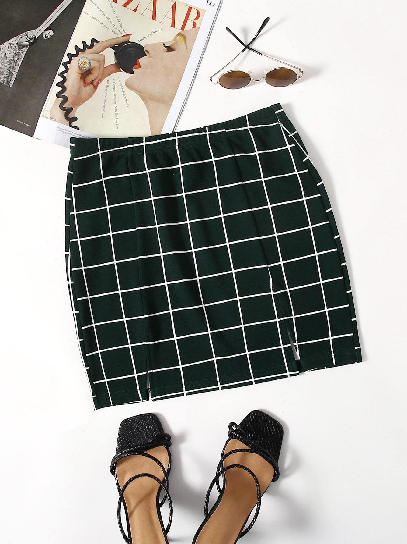 Grid M-Slit Mini Bodycon Skirt - LuckyFash™