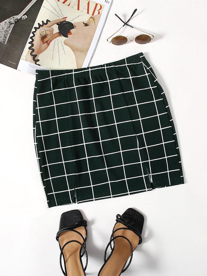 Grid M-Slit Mini Bodycon Skirt - LuckyFash™