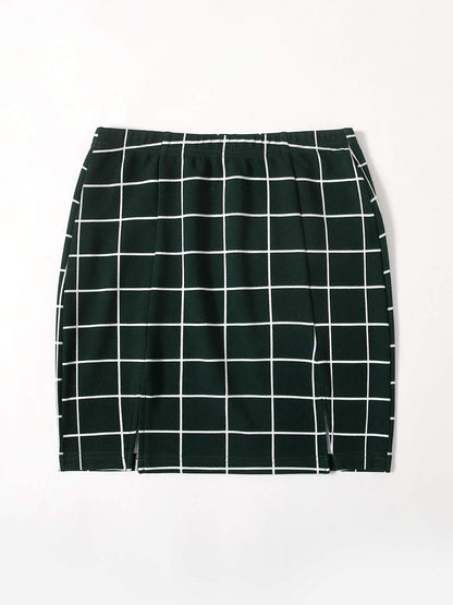 Grid M-Slit Mini Bodycon Skirt - LuckyFash™