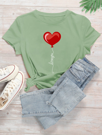 Heart & Slogan Graphic Round Neck Tee - LuckyFash™
