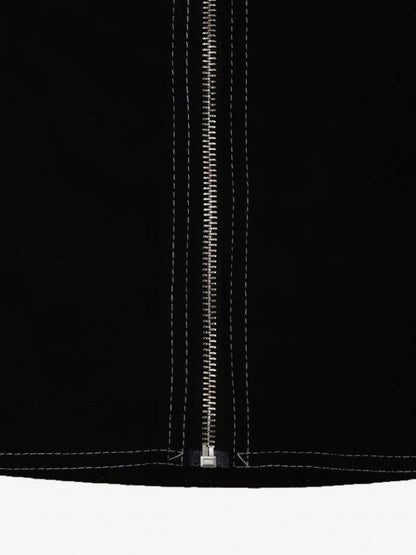 Faux Suede Topstitch Zip Fly Skirt - LuckyFash™