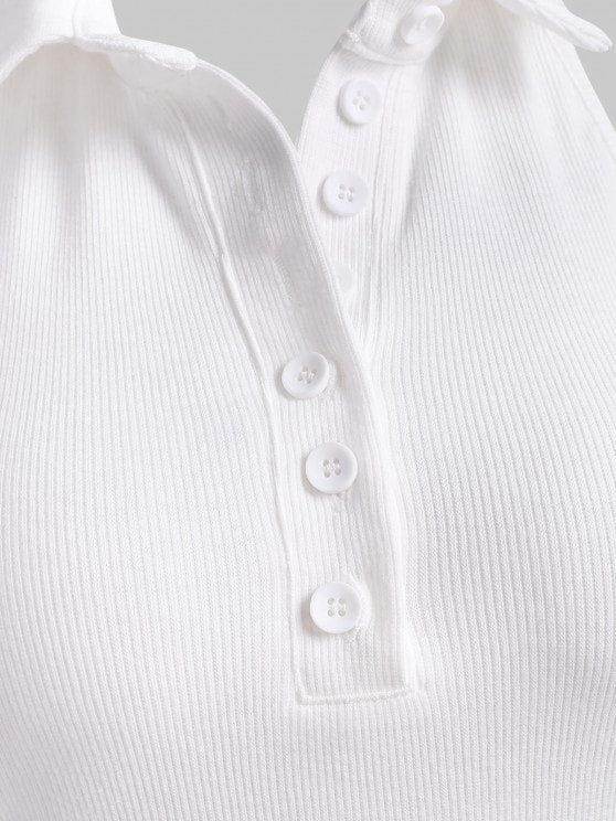 Halter Rib-knit Half Button Crop Top - LuckyFash™