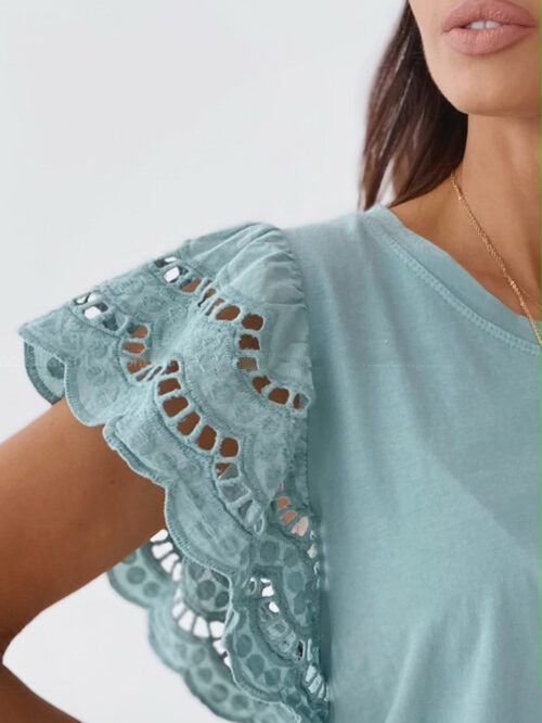 Fashion Solid Color Lace Short Sleeve Blouses - LuckyFash™