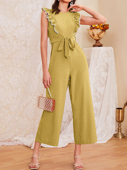 Women's Jumpsuits Lace Panel Lace Up Wide-Leg Jumpsuit - LuckyFash™