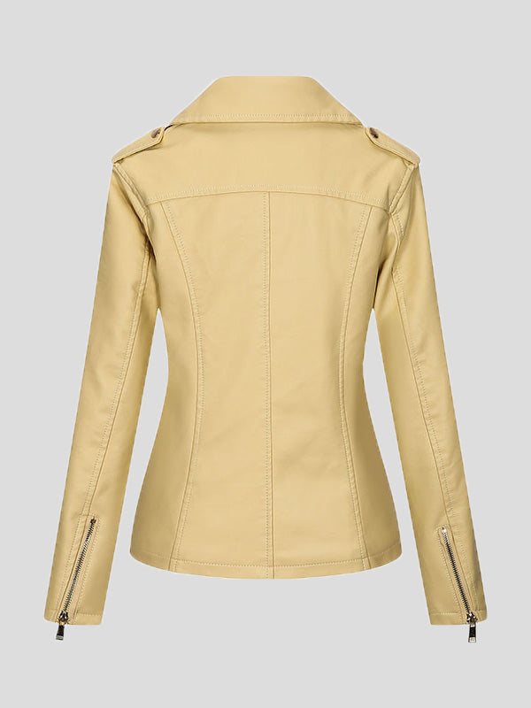 Women's Jackets Temperament Slim Zipper Lapel Pu Leather Jacket - LuckyFash™