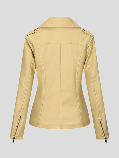Women's Jackets Temperament Slim Zipper Lapel Pu Leather Jacket - LuckyFash™