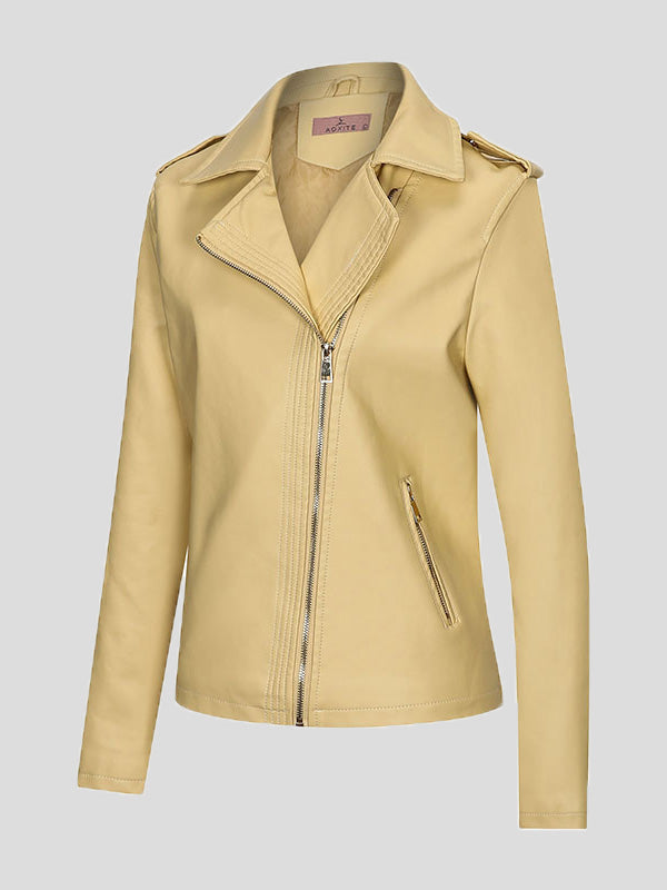 Women's Jackets Temperament Slim Zipper Lapel Pu Leather Jacket - LuckyFash™
