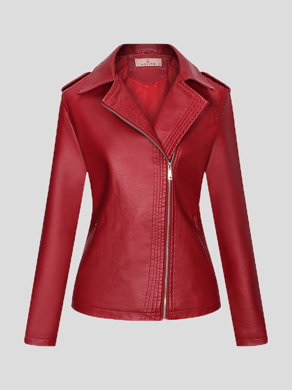 Women's Jackets Temperament Slim Zipper Lapel Pu Leather Jacket - LuckyFash™
