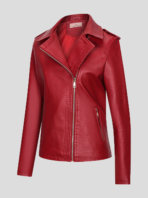 Women's Jackets Temperament Slim Zipper Lapel Pu Leather Jacket - LuckyFash™