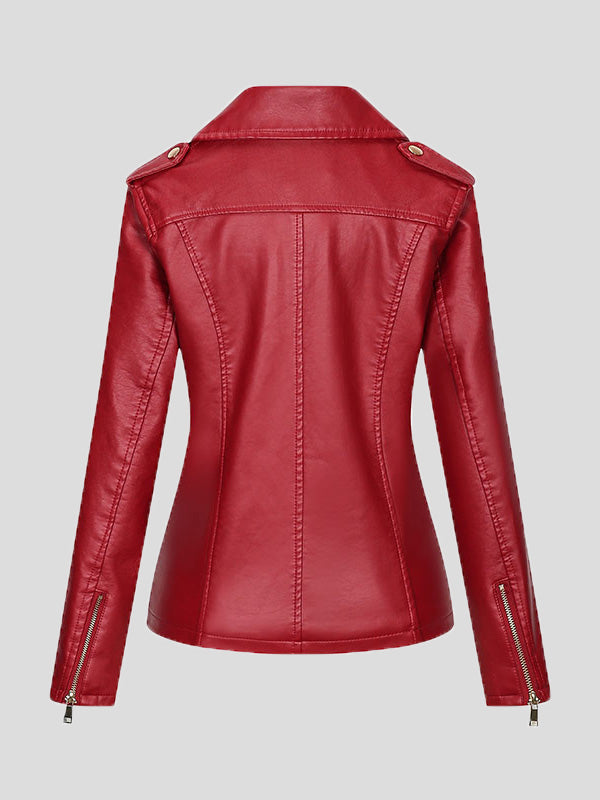 Women's Jackets Temperament Slim Zipper Lapel Pu Leather Jacket - LuckyFash™