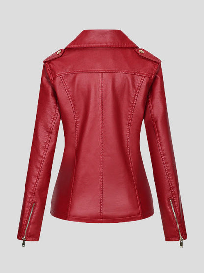 Women's Jackets Temperament Slim Zipper Lapel Pu Leather Jacket - LuckyFash™