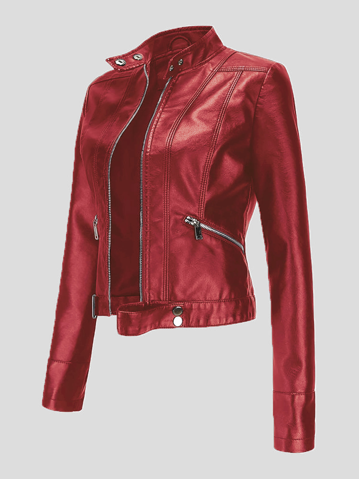 Women's Jackets Short Stand-Up Collar Zipped Leather Jacket - LuckyFash™