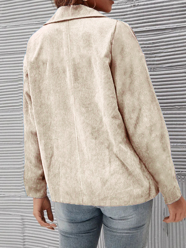 Women's Jackets Solid Corduroy Lapel Button Long Sleeve Jacket - LuckyFash™