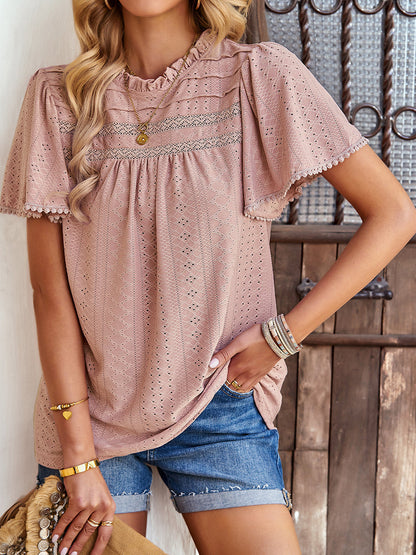 T-Shirts Casual Solid Color Hollow Round Neck T-Shirt - LuckyFash™