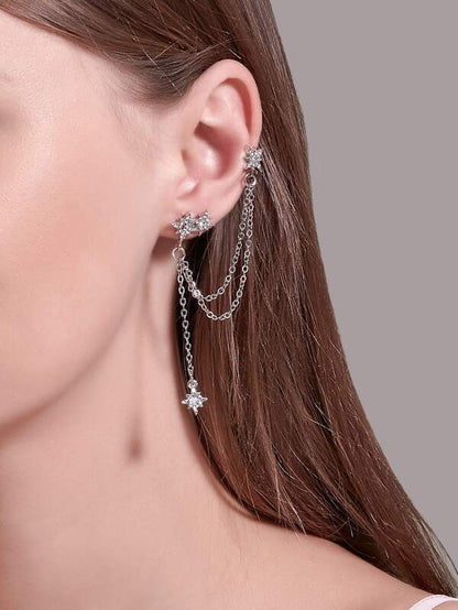 1pair Rhinestone Decor Chain Mismatched Earrings - LuckyFash™
