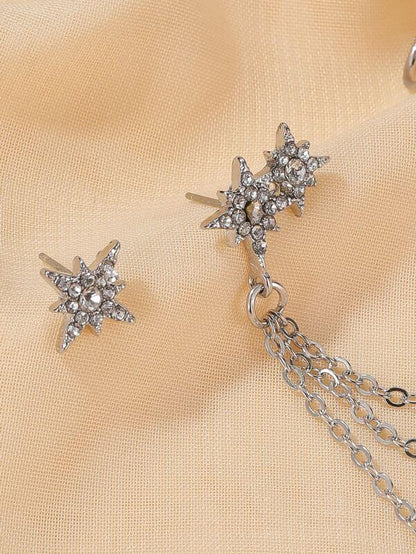 1pair Rhinestone Decor Chain Mismatched Earrings - LuckyFash™