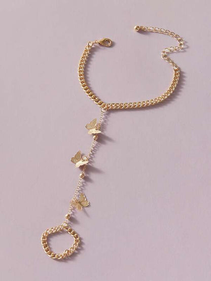 1pc Butterfly Charm Finger Ring Chain Bracelet - LuckyFash™