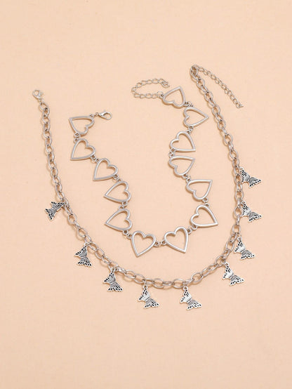 1pc Heart Decor Choker & 1pc Butterfly Decor Necklace - LuckyFash™