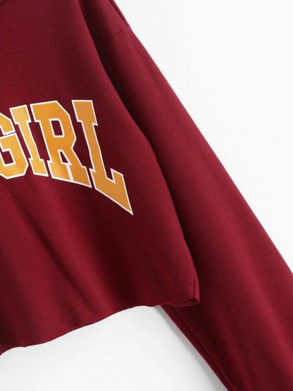 Graphic Raw Hem Cropped Hoodie - LuckyFash™