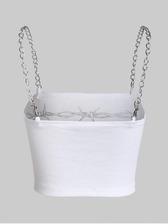 Graphic Chains Ribbed Crop Top - LuckyFash™