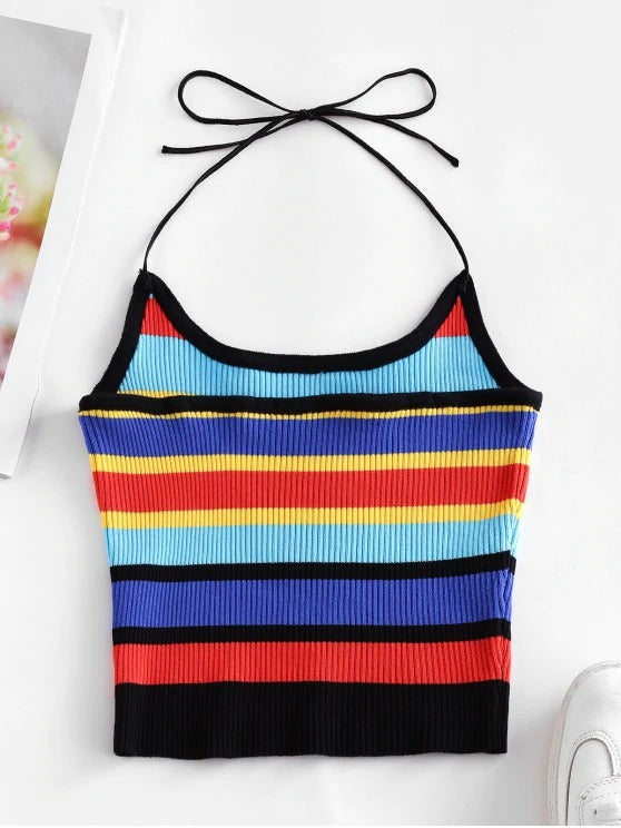 Halter Knitted Colorful Stripes Crop Top - LuckyFash™