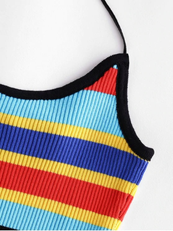 Halter Knitted Colorful Stripes Crop Top - LuckyFash™