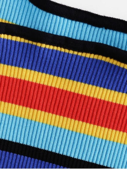 Halter Knitted Colorful Stripes Crop Top - LuckyFash™