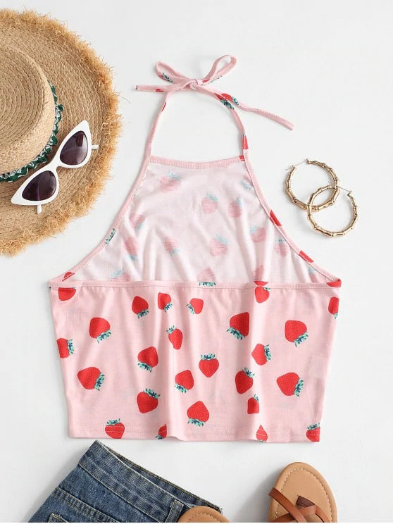 Halter Strawberry Crop Top - LuckyFash™