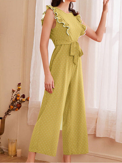 Women's Jumpsuits Lace Panel Lace Up Wide-Leg Jumpsuit - LuckyFash™