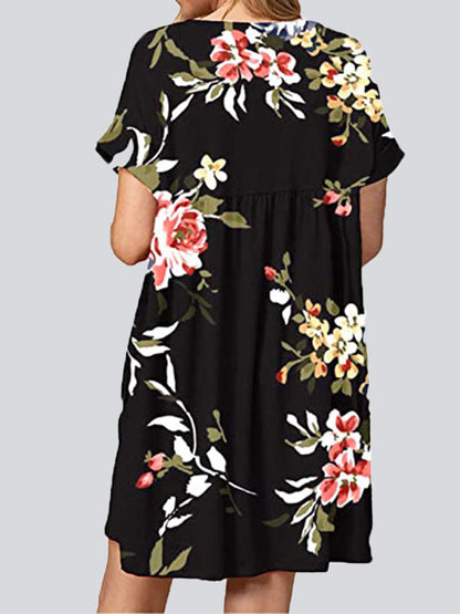 Fashion Print V Neck Short Sleeve Mini Dresses - LuckyFash™