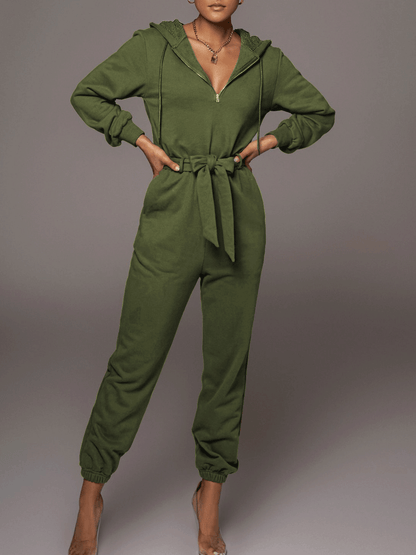 Women's Jumpsuits Zippered Hooded Belt Long Sleeve Cargo Jumpsuit - LuckyFash™