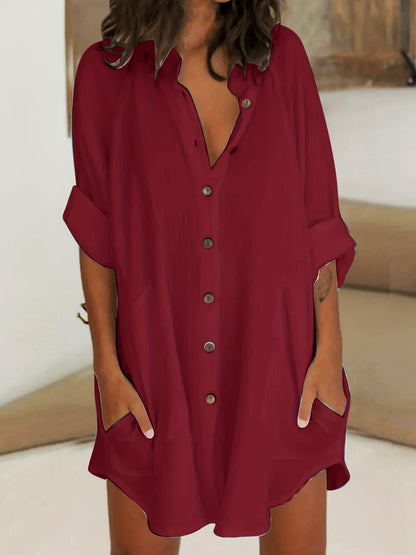 Long Sleeve Shirt Dress, Button Up Casual Dress, Women's Clothing