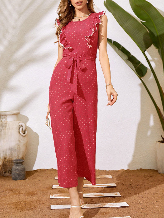 Women's Jumpsuits Lace Panel Lace Up Wide-Leg Jumpsuit - LuckyFash™