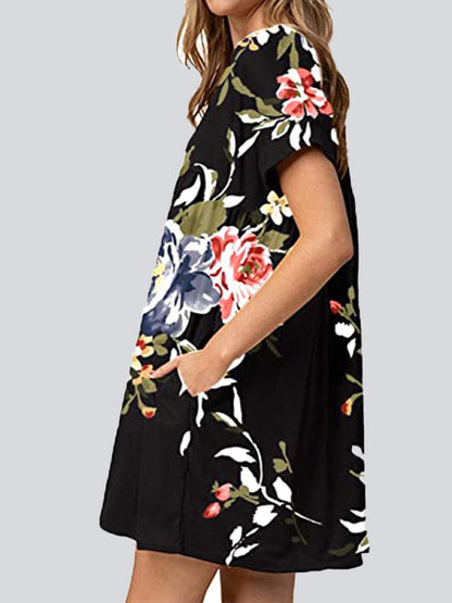 Fashion Print V Neck Short Sleeve Mini Dresses - LuckyFash™