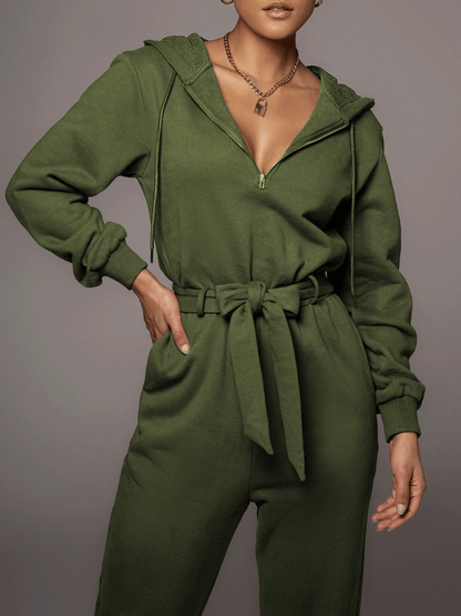 Women's Jumpsuits Zippered Hooded Belt Long Sleeve Cargo Jumpsuit - LuckyFash™