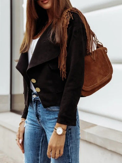 Women's Jackets Fashion Lapel Button Crop Jacket - LuckyFash™