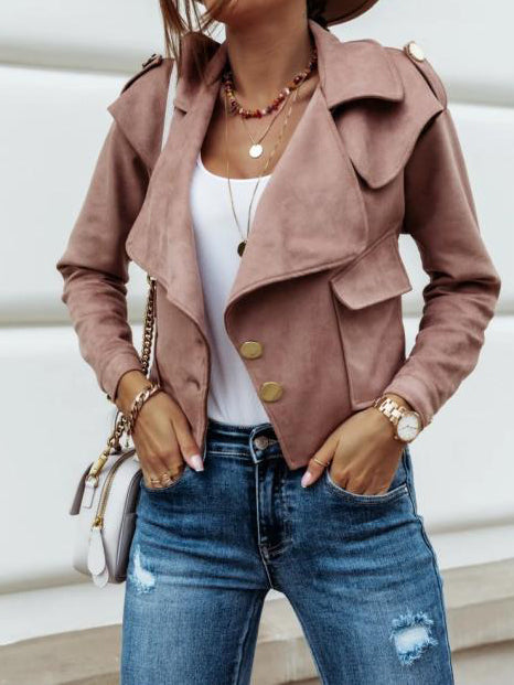 Women's Jackets Fashion Lapel Button Crop Jacket - LuckyFash™