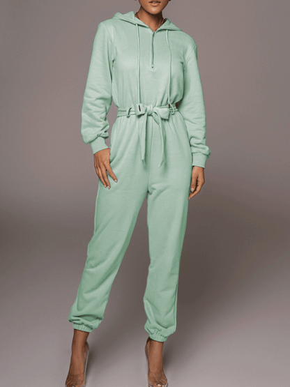 Women's Jumpsuits Zippered Hooded Belt Long Sleeve Cargo Jumpsuit - LuckyFash™
