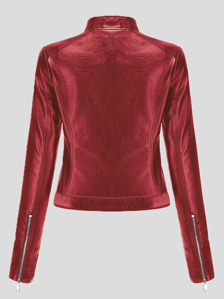 Women's Jackets Short Stand-Up Collar Zipped Leather Jacket - LuckyFash™