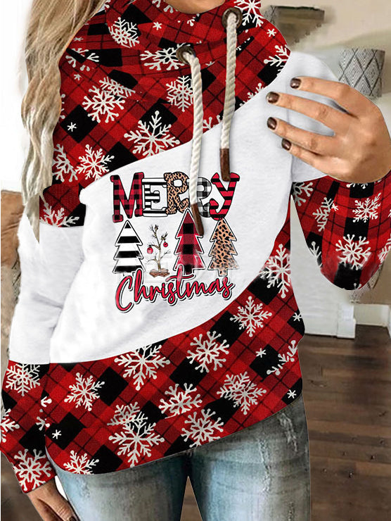 Women's Hoodies Christmas Snowflake Check Drawstring Long Sleeve Hoodie - LuckyFash™