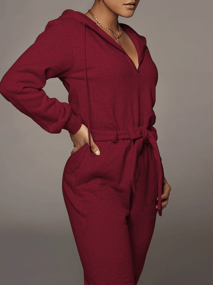 Women's Jumpsuits Zippered Hooded Belt Long Sleeve Cargo Jumpsuit - LuckyFash™