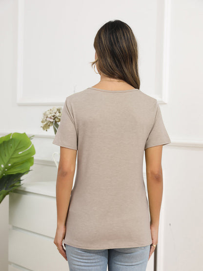 Women’s T-Shirts Irregular Button Short Sleeve Round Neck T-Shirt - LuckyFash™