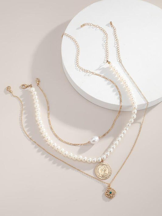 3pcs Coin Faux Pearl Decor Necklace - LuckyFash™