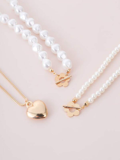 3pcs Faux Pearl Heart Decor Necklace - LuckyFash™