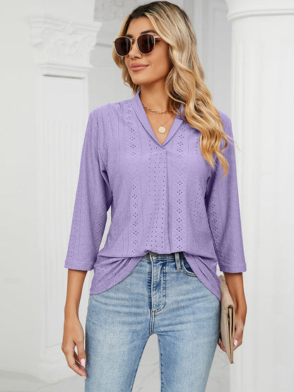 T-Shirts V-Neck Pleated Casual Loose Medium Sleeve T-Shirt - LuckyFash™