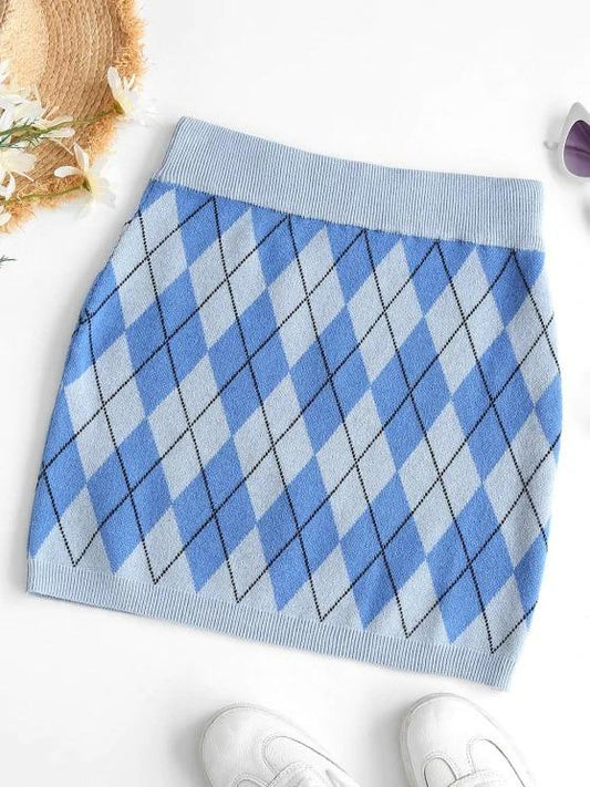 Argyle Knit Slinky Skirt - LuckyFash™